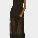 Vestido Sheer Ersilien con Superposición Semitransparente y Forro Ajustado