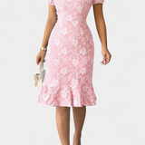 Vestido Midi Ajustado Champel con Mangas Abullonadas