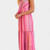 Vestido Largo Asunción Rosa con Rayas Multicolores