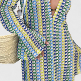Vestido Largo Impreso Crisanta con Olas Multicolores y Mangas Largas