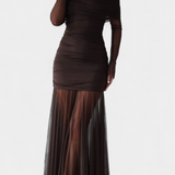 Vestido Maxi Strapless Desiree con Pliegues Esculturales