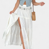 Falda Dola Maxi Boho con Encaje y Abertura Frontal