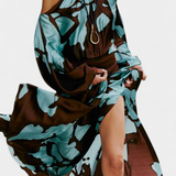 Vestido Largo con Mangas Abiertas y Estampado Abstracto