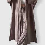 Conjunto Casual Suella de Dos Piezas con Cardigan Largo y Abertura Lateral