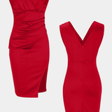 Vestido Elegante Ajustado Rosanna con Escote en V y Abertura Lateral