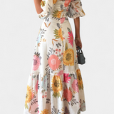 Vestido Midi de Algodón Kacey con Estampado Floral y Mangas Abullonadas