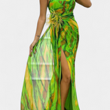 Vestido Maxi Asimétrico Aylin con Estampado Vibrante