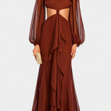 Vestido Maxi Delanie con Corte y Volantes Dramáticos