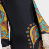 Vestido Maxi Retro Kiara con Flecos de Plumas
