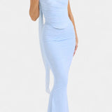Vestido Maxi de Malla Blair con Corsé Fruncido