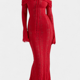 Vestido Maxi de Encaje Rosalie con Hombros Descubiertos