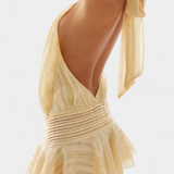 Vestido Mini Azucena con Espalda Abierta y Cintura Plisada