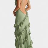 Vestido Maxi Padeline con Volantes y Espalda Descubierta