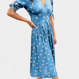 Vestido Midi de Lunares Lizzie con Escote en V Profundo