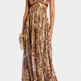 Vestido Maxi Tasha con Cuello Halter y Espalda Abierta con Detalles Recortados