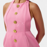 Vestido Mini Yvonne con Cuello Halter y Espalda Abierta con Detalle Floral