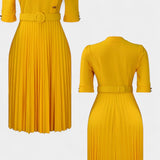 Vestido Plisado Zandie con Botones Decorativos