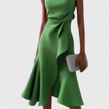 Vestido Midi Asimétrico Claudia con Elegante Drapeo
