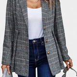 Blazer Peplum en Calico con Solapa de Muesca