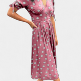 Vestido Midi de Lunares Lizzie con Escote en V Profundo