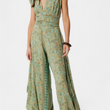 Mono Fluid Leandra Cruzado con Estampado Floral Verde