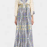 Vestido Largo de Novia con Escote en V y Elegante Estampado de Cachemira