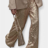 Pantalones de Lentejuelas de Cintura Alta Elva con Corte Relajado