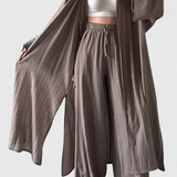 Conjunto Casual Suella de Dos Piezas con Cardigan Largo y Abertura Lateral