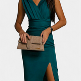 Vestido Elegante Ajustado Rosanna con Escote en V y Abertura Lateral