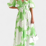 Vestido Midi Floral Wren con Escote en V y Mangas Abullonadas