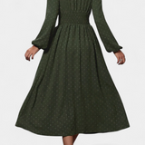 Vestido Midi de Oficina Faela con Puntos Suizos