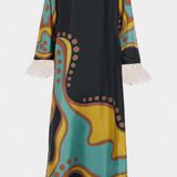 Vestido Maxi Retro Kiara con Flecos de Plumas