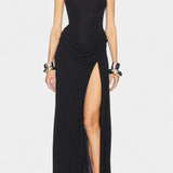 Vestido Maxi Draped Duchess con Abertura Lateral