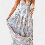Vestido Floral Neha con Espalda Abierta y Tiras Delgadas