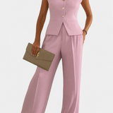 Conjunto Elegante Paloma de 2 Piezas con Blusa Sin Mangas y Pantalones Fluidos