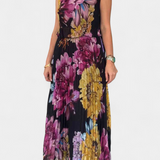 Vestido de Chifón Plisado Largo Shaya con Estampado