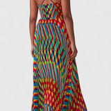 Vestido Maxi Janis con Estampado Artístico y Cuello Halter Corazón