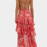 Vestido Domenica de Chiffon con Escote en V y Capas Fluidas
