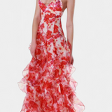 Vestido Maxi Bonnie con Volantes Florales y Cortes Laterales