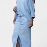 Conjunto de Denim Asimétrico Apolonia con Apertura Elegante