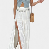 Falda Dola Maxi Boho con Encaje y Abertura Frontal