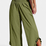 Pantalones Palazzo Justina con Volantes y Cintura Alta