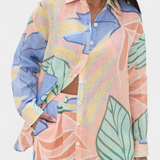 Conjunto Lumina Tropical con Camisa Holgada y Pantalones Cortos de Cintura Alta