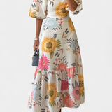 Vestido Midi de Algodón Kacey con Estampado Floral y Mangas Abullonadas