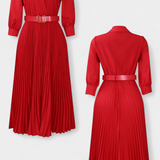 Vestido Midi Michelle con Cuello Estructurado y Cinturón Plisado