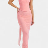 Vestido Maxi de Malla Blair con Corsé Fruncido