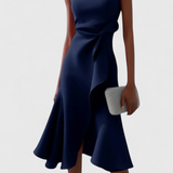 Vestido Midi Asimétrico Claudia con Elegante Drapeo