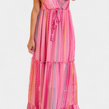 Vestido Largo Asunción Rosa con Rayas Multicolores