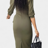 Vestido Midi Ajustado Reanna con Mangas Abullonadas