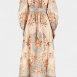 Vestido Maxi Acampanado Dorotila con Estampado Floral, Botones y Mangas Globo
